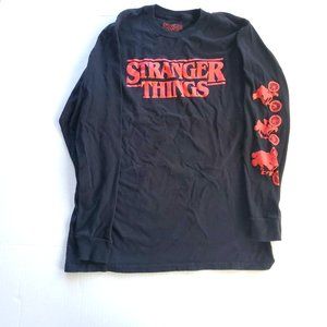 Stranger Things Long Sleeve T Shirt Men's Size Medium Black Red Sleeve Graphic